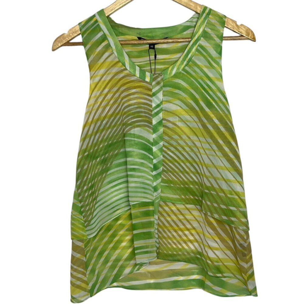 W118 By Walter Baker XS Sleeveless Kathleen Top Green Yellow Wave Tropical‎ New